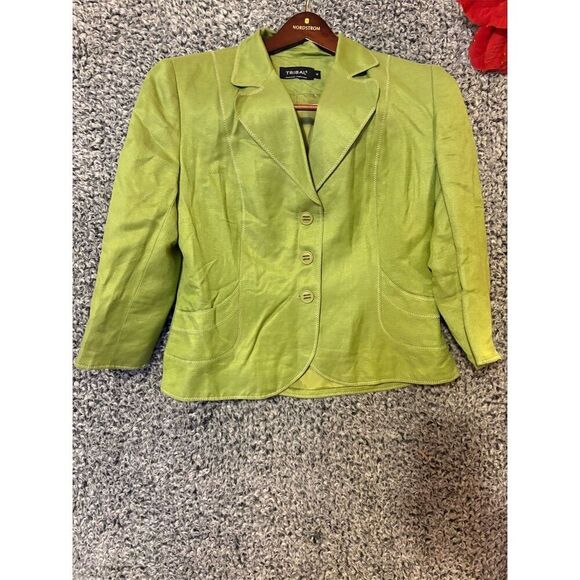 Tribal Women's Blazer Jacket Green Size 10 linen Blend 3 Front Button - Picture 9 of 12